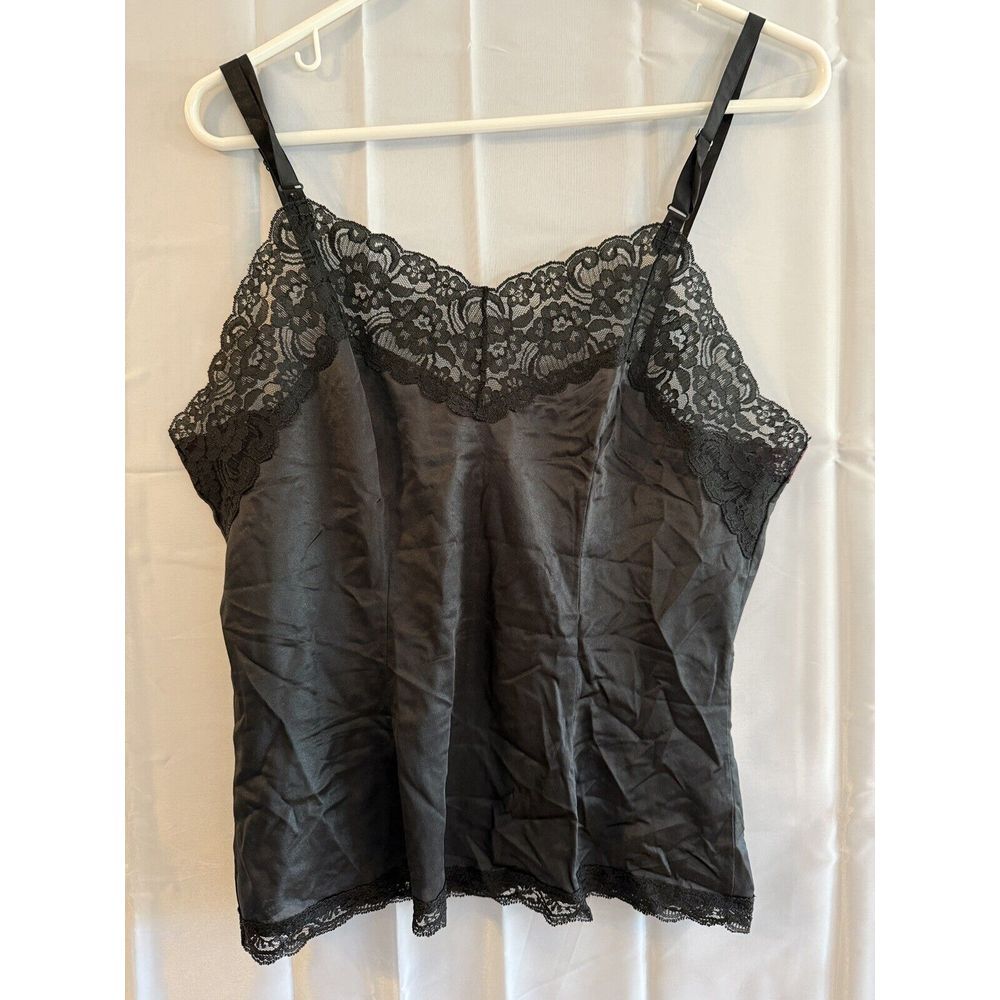 VINTAGE SILKY BLACK CAMISOLE LINGERIE CAMI‎ TOP MONTGOMERY WARD 34 Purple Lace